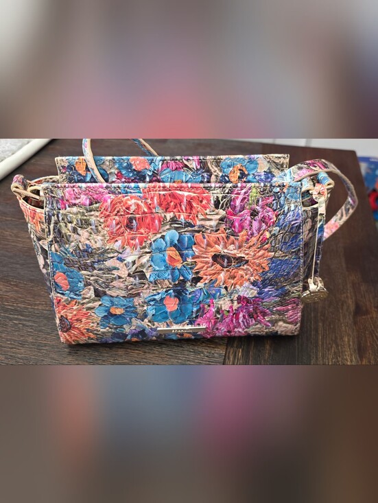 Brahmin Handbags - Brahmin HILARY Multicolor Floral Croc-Embossed Crossbody - Pink, Blue, Orange
